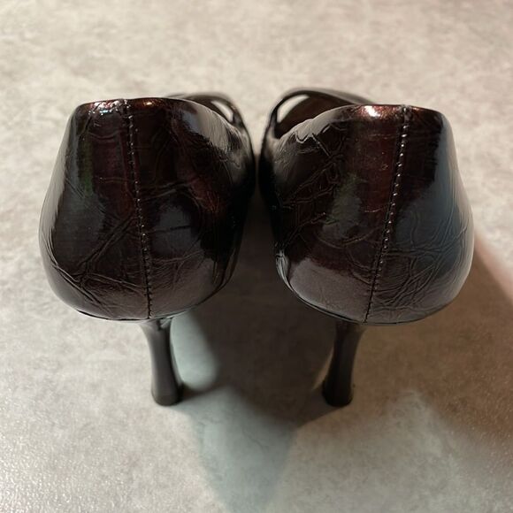 Diba East Womens Brown Faux Patent Leather Open Toe Heel Sz 6 - Picture 4 of 12